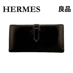 ★エルメス★ HERMES 長財布 ベアン ボックスカーフ ダークブラウン