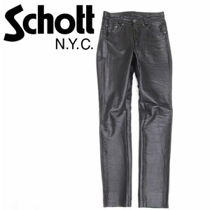 USA製◆Schott ショット 600 レザー バイカー パンツ 黒 ブラック 28