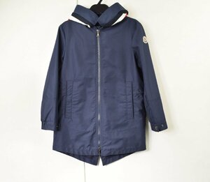 1265-24P0089★MONCLER モンクレール ★美品 フーデットジャケット フード付きナイロン風コート 140(10A) ネイビー 中厚生地 レインコート