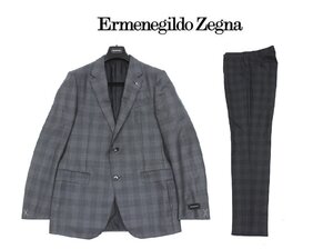 65万新品◆52L=L◆Ermenegildo Zegna◆ゼニア グレーチェック シルク混ウールスーツ『Milano』灰 1円