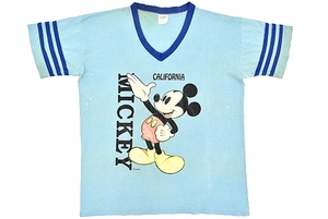 S2938★送料無料★Disney Micky ディズニー ヴィンテージ ミッキーマウス★Velva Sheen ベルバシーン 1980年代 USA製 Vネック半袖Tシャツ L