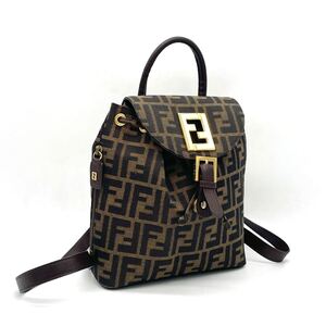 1円 極美品 FENDI フェンディ ズッカ リュックサック バックパック FFロゴ カーキ ゴールド金具 ショルダー ヴィンテージ