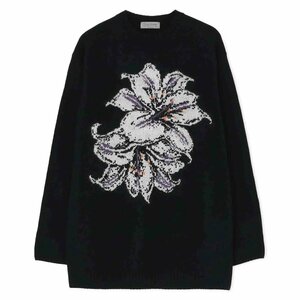 YOHJI YAMAMOTO pour homme ヨウジヤマモト 22AW FLOWER INTERSIA JACQUARD CREW NECK 花柄丸首A ニットセーター 希少 中古 Mサイズ