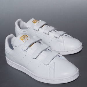 超美品!! US 9 ・27㎝ 限定 21年製 adidas Originals STAN SMITH CF スタンスミス 白x金 ベルクロ レザー 合成皮革 STANSMITH 