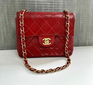 CHANEL シャネル ミニマトラッセ ラムスキン チェーンショルダーバッグ ターンロック Sチェーン レッド ゴールド金具 レディース 