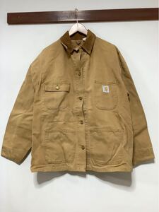 ゆ1486 USA製 Carhartt カーハート ダック地 カバーオール 44 襟コーデュロイ ワークジャケット ユニセックス