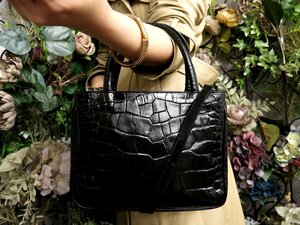 ●超美品●FURLA フルラ●クロコダイル 型押し レザー 本革●2way トート ハンド バッグ●黒●シルバー金具●斜め掛け●かばん●Js51155