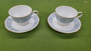 ★売切り★ノリタケ Noritake　レースウッドゴールド カップ＆ソーサー ブルー　2客　中古　No.Z