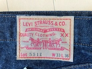 LEVIS　５５１Z-XX　１９６０年代復刻　W３３L３６　日本製　フラッシャー等付き　未使用品　デッドストック　リーバイス