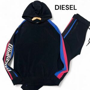 超激レア◎XLサイズ!!ディーゼル【幻の希少モデル】DIESEL セットアップ スウェット ナイロン パーカー ジャージ ブラック 薄手◎メンズ