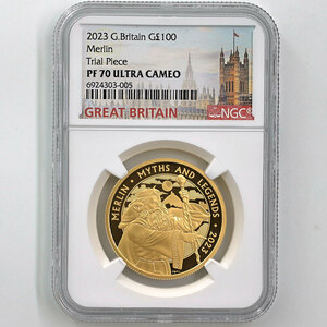 試鋳貨 2023 英国 神話と伝説 マーリン 100ポンド 金貨 1オンス プルーフ NGC PF 70 UC 最高鑑定 元箱付 イギリス 金貨 世界で1枚のみ