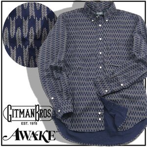 新品 【アメリカ製】GITMAN BROTHERS × AWAKE 小紋柄 矢羽柄 矢羽根 ボタンダウン 長袖シャツ M ギットマンブラザーズ アウェイク 260693