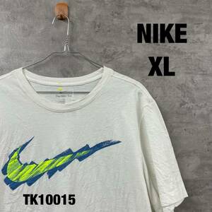 NIKE ナイキ ホワイト Tシャツ 半袖 XL クルーネック 夏服 コットン ビッグロゴ USA 海外輸入 古着 TK10015