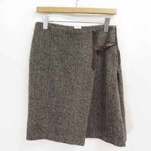 HERMES H STRAP CASHMERE HERRINGBONE WRAP SKIRT 36 エルメス レザー ストラップ カシミヤ ヘリンボーン ラップ スカート