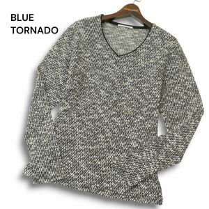 BLUE TORNADO トルネードマート 通年 メランジ★ ミックスカラー Vネック コットン ニット セーター Sz.L　メンズ 黒 × 白　A4T09539_9#L