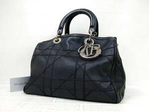 ◆美品◆Christian Dior クリスチャン・ディオール◆レディディオール◆カーフ レザー 本革◆ハンド バッグ◆ブラック シルバー金具◆A9445