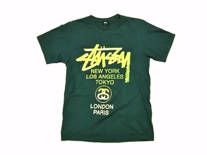 Stussy ステューシー 緑 グリーン S 半袖 Tシャツ NEWYORK LOSANGELES TOKYO LONDON PARIS