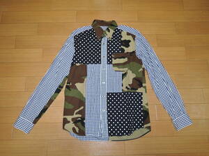 SOPHNET. ソフネット MULTI MIX B.D SHIRT 再構築シャツ M 薄手 / パッチワーク 迷彩 ドット柄 チェック