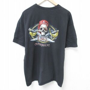 XL/古着 半袖 Tシャツ メンズ OBX スカル 大きいサイズ クルーネック 黒 ブラック 24jun06 中古