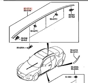 マツダ RX-8 SE3P ルーフモール ラバー ゴム ウェザーストリップ ハードトップ 外装色 27A ベロシティ レッド マイカ 左右セット