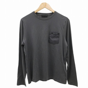 プラダ PRADA ロンT Tシャツ カットソー ポケット ラバーロゴ 長袖 XS グレー /FF ☆AA★ メンズ