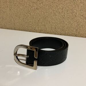 良品　 GUCCI グッチ　シマ ベルト ブラック系 レザーベルト　Gバックル　32/80 