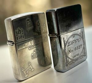 【ZIPPO】2点おまとめ ジッポー MICHIKO LONDON KOSHINO/LIMITED No.0327　 MFG CO BRADFORD PA　シルバー ライター 喫煙具 