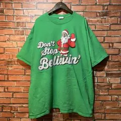 USA 古着 Tシャツ GILDAN グリーン サンタ クリスマス 2XL