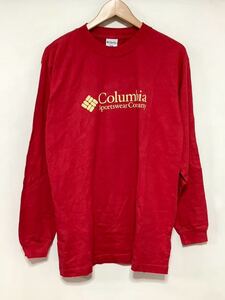 て1429 Columbia コロンビア 長袖Tシャツ ロンT M レッド ロゴプリント