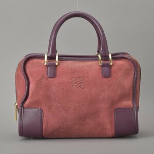 1円 LOEWE ロエベ アマソナ 27 ハンドバッグ アナグラム スエード レザー ピンク パープル ボストンバッグ 手提げ バイカラー 鞄 Ma.e