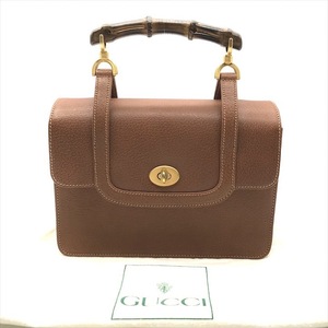 美品 GUCCI グッチ レザー ターンロック バンブー ハンド バッグ 茶色 a3319