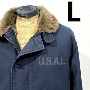 L 紺 ネイビー 良品 アルファ ALPHA INDUSTRIES N-1 デッキジャケット アメリカ海軍 米海軍 USN USA ミリタリー メンズ 男性 男子 古着