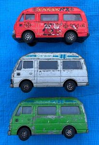 当時物 3台set サクラ製 ☆ 日産 NISSAN CARAVAN キャラバン 車 ミニカー 日本製 昭和レトロ 玩具 雑貨 希少 レア