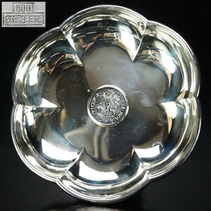 【治】MEISTER SILBER ZURICH 銀製(800刻印)　シルバー花形コイントレー☆元箱付　重85g　トレー　スイス　アンティーク　菓子器　BN101