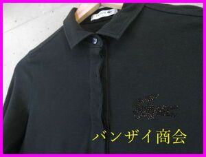 033c24◆日本製◆ラインストーン装飾◆LACOSTE ラコステ 長袖ストレッチポロシャツ 34/ブラック黒/ジャケット/ブルゾン/レディース/女性