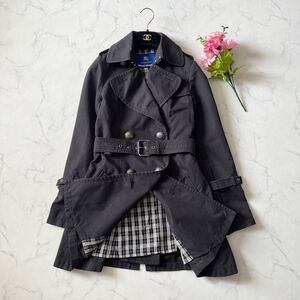 BURBERRY BLUE LABEL バーバリーブルーレーベル 裏地ノバチェック トレンチコート ブラック 38 Mサイズ