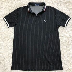 フレッドペリー【お洒落の極み】FREDPERRY 半袖 ポロシャツ ブラック ロゴ刺繍 ストライプ ストレッチ 着心地◎ 春夏 高級感 M