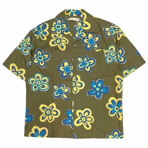 UNIQLO x MARNI ユニクロ マルニ　Flower Print Opencollar S/S Shirts(Khaki)カーキ サイズ:S