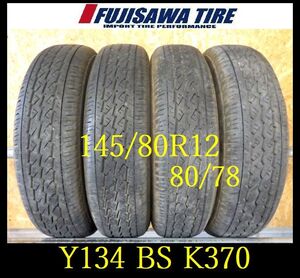 【Y134】T9011074 送料無料◆2022年製造 約7.5部山 ◆BS K370◆145/80R12 80/78NLT◆4本