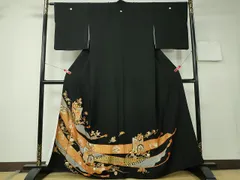 平和屋着物■豪華黒留袖　駒刺繍　御所車熨斗吉祥花文　金彩　逸品　CAAI1083ng