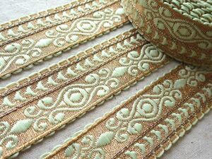 即決 ! 0.5mより インド刺繍リボン チロリアンテープ 緑 スカラップ☆ 手芸 素材 材料 クラフト
