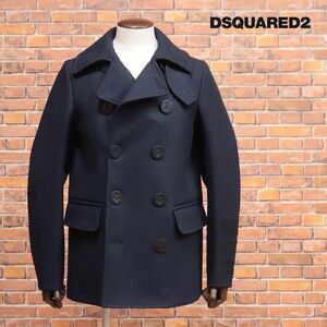 1円/秋冬/DSQUARED2/46サイズ/ピーコート S74AA0264 ウール メルトン 厚手 ビッグ釦 イタリア製 お洒落 新品/紺/ネイビー/hd811/