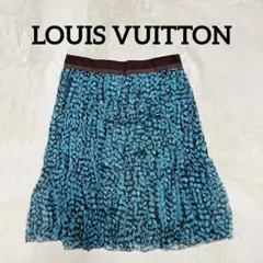 LOUIS VUITTON【38】シルク100%✨総柄スカート フリル ひざ丈