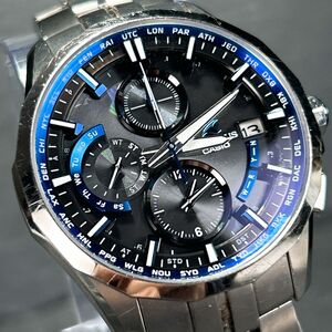 美品 CASIO OCEANUS カシオ オシアナス マンタ Manta OCW-S3000-1AJF 電波ソーラー 腕時計 チタン アナログ ブルー カレンダー 動作確認済