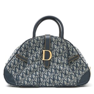 CHRISTIAN DIOR クリスチャンディオール トロッター ダブルサドル ハンドバッグ ミニBAG ジャガード×ナイロン×レザー デニムブルー