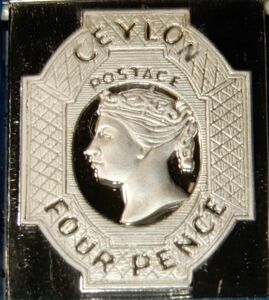 04 1859年 安政6年 セイロン ヴィクトリア女王 無目打ち 日本郵趣 協会 純銀製 エラー切手 希少な切手 シリーズ メダル コイン プレート