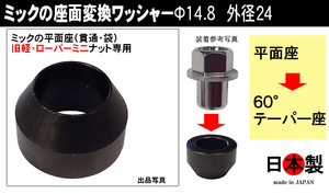 在庫限り ミックの平面座（貫通・袋）旧軽・ローバーミニ用ナット専用 座面変換ワッシャー M14.8 平面座→60° 日本製