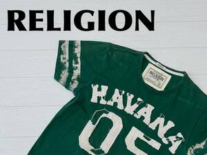 ☆送料無料☆ RELIGION レリジョン 古着 半袖 Tシャツ メンズ S グリーン トップス 中古 即決