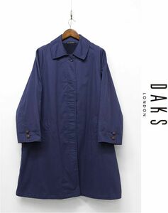 L276/ヴィンテージ 90s 高級 DAKS signature ロングコート ステンカラーコート ジャケット ストレッチ L 青 紺