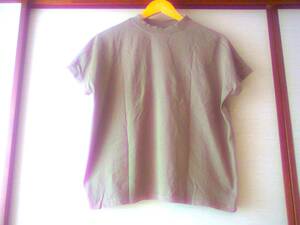 ♪美品★Tシャツ レディース モックネック レディース トップス ハイネック 綿 ゆったり 体型カバー 半袖 ティーシャツ グレージュ♪